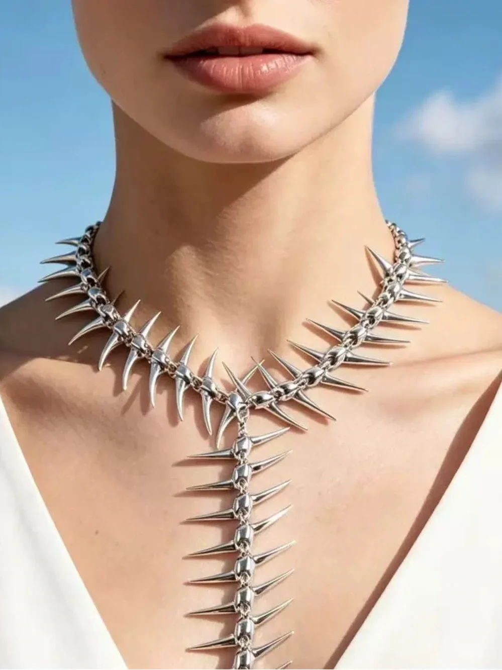 Silver Spine Back Necklace Gothic Body Chain